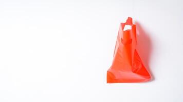 Open Red Plastic Bag Mock Up on White Background photo