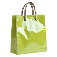 Bright Green Shopping Bag With Shiny Finish and Contrasting Handles for Everyday Use png