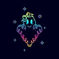 Fun ghost in doodle style with gradient colors on dark background. vector