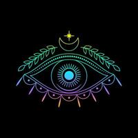 All seeing eye in line art style with gradient colors. vector