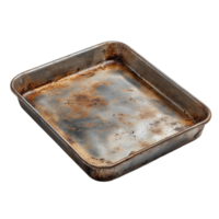 Old Metal Baking Tray With Stains and Scratches at Kitchen Counter Surface png
