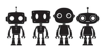 Collection of robot silhouettes featuring AI humanoid and cybernetic machine designs vector