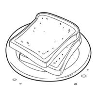 A minimalist line art illustration of toasted bread on a plate, showcasing a crisp texture in a simple outline style. Perfect for menu designs, bakery branding, and food packaging vector