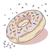 A delicious donut topped with colorful sprinkles, illustrated in a fun and appetizing style. Perfect for food-related designs, branding, packaging, and bakery promotions. vector