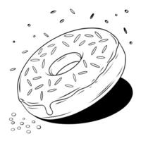A minimalist line art illustration of a donut with sprinkles. Perfect for coloring pages, bakery branding, food-themed designs, and digital artwork. Ideal for monochrome and outline-style projects. vector