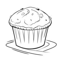 A simple and elegant line art illustration of a muffin with a classic shape and texture. Perfect for coloring pages, bakery branding, menu designs, packaging, and digital artwork. vector