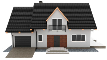 3d render modern house with black roof with transparent background png