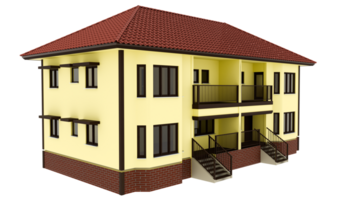 Yellow apartment building with transparent background png