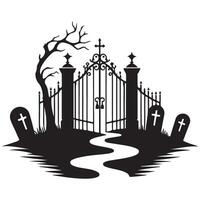 Haunted Graveyard Entrance Silhouette for Halloween Graphic Projects vector