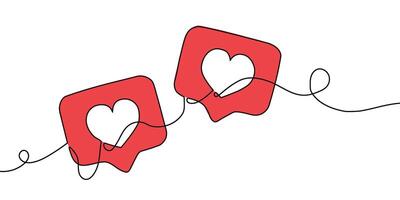 A minimalist one-line drawing of two heart-shaped like icons, symbolizing love and connection. vector