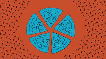 A fun and bold illustration featuring six bright blue pizza slices arranged in a circular on a textured red background. A creative and abstract take on food, pop art, and modern graphics. vector