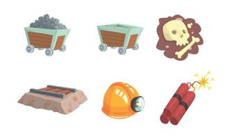 Gold Mining Attributes Set. Mineral Crystal Searching Collection vector