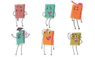 Animated Books In Colorful Covers With Different Emotions Illustration Set Cartoon Character vector