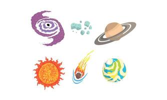 Space Asteroids and Meteorite Set. Space Comets and Planets Collection vector