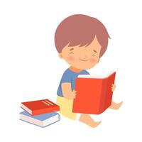 Boy Character Sitting on Floor and Learning How to Read vector