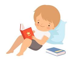 Boy Character Lying on Pillow and Learning How to Read vector