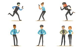 Men And Women Police Characters In Different Poses And Actions Illustration Set Isolated On White Background vector