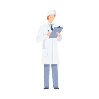 Meidcal Man In White Robe Standing With Pen And Paper Documents Flat Illustration vector