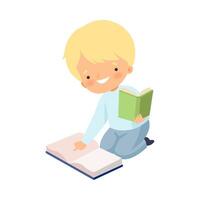 Boy Character Sitting on Floor and Learning How to Read vector