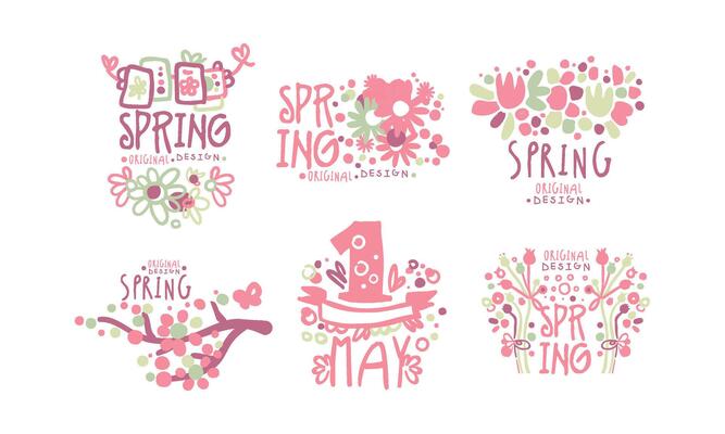 Tender Spring Labels and Logos with Original Design Concept Set