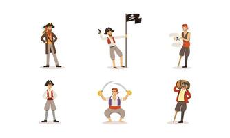 Pirate Characters Posing in Different Situations Illustrations vector