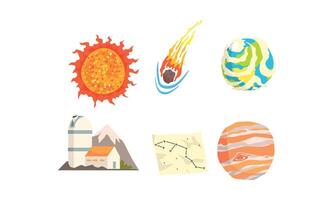 Space Asteroids and Meteorite Set. Space Comets and Planets Collection vector