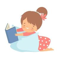 Girl Character Lying on Pillow and Learning How to Read vector