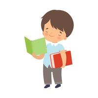 Boy Character Standing on Floor and Learning How to Read vector