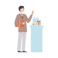 Man In Official Jacket With Tie And Pronouncing Toast Illustration Isolated On White Background vector