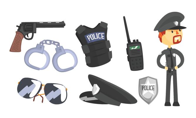 Police Officer Attributes and Wearing Uniform Copper Set