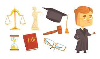 Lawyer Attributes and Judge Wearing Gown Set vector