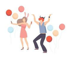 Man And Woman Cheerfully Dancing With Balloons At A Party Illustration Isolated On White Background vector