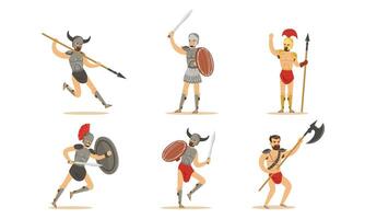 Roman Ancient Warrior Character In Armor In Different Actions Illustration Set Isolated On White Background vector
