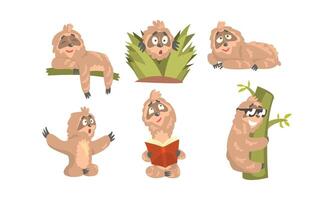 Sloth Cartoon Character Expressing Different Emotions Set vector