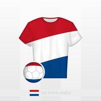 Football uniform of national team of Netherlands with football ball with flag of Netherlands. Soccer jersey and soccerball with flag. vector