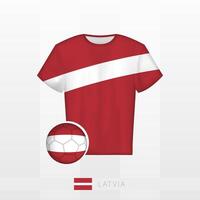 Football uniform of national team of Latvia with football ball with flag of Latvia. Soccer jersey and soccerball with flag. vector