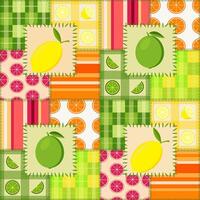 Citrus Fruit Buffalo Check Patchwork Style Pattern vector