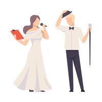 Hosts of the Holiday Event Present Their Entertainment Program Illustration Isolated On White Background vector