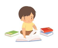 Boy Character Sitting on Floor and Learning How to Read vector