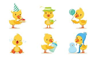 Set Of Animated Chickens In Different Poses Illustration Cartoon Character vector