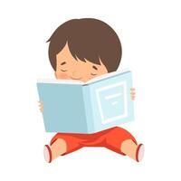 Boy Character Sitting on Floor and Learning How to Read vector
