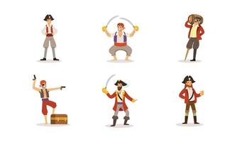 Pirate Characters Posing in Different Situations Illustrations vector
