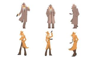 Old And Young Secret Agents And Private Detectives In Different Actions Illustration Set Isolated On White Background vector