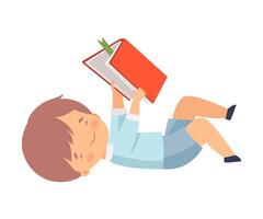 Boy Character Sitting on Floor and Learning How to Read vector