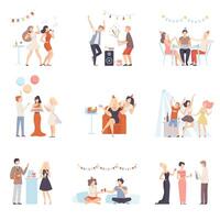 Holidays And Events, People Having Fun At Party, Singing, Congratulating Each Other Illustration Set Isolated On White Background vector