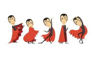 Count Dracula Cartoon Character in Different Poses Set vector