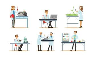 Scientists Doing Researches and Calculations in the Laboratory Illustrations Set vector