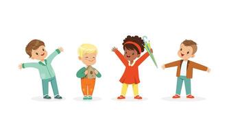Happy Little Kids Standing and Smiling Set vector