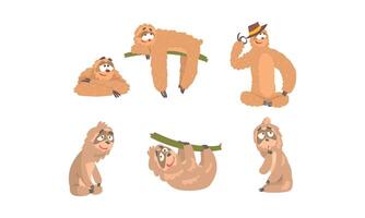 Sloth Cartoon Character Expressing Different Emotions Set vector