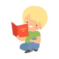 Boy Character Sitting on Floor and Learning How to Read vector